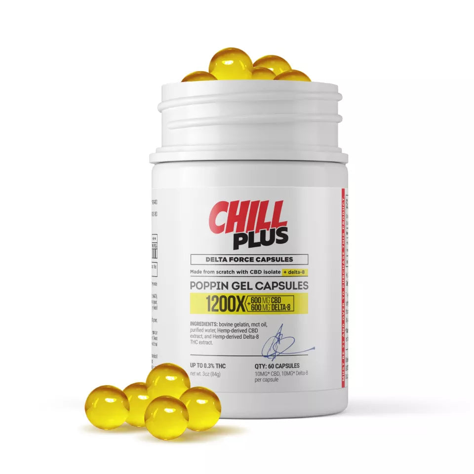 Chill Plus 1200mg- 20mg CBD, D8 Capsules - 60ct