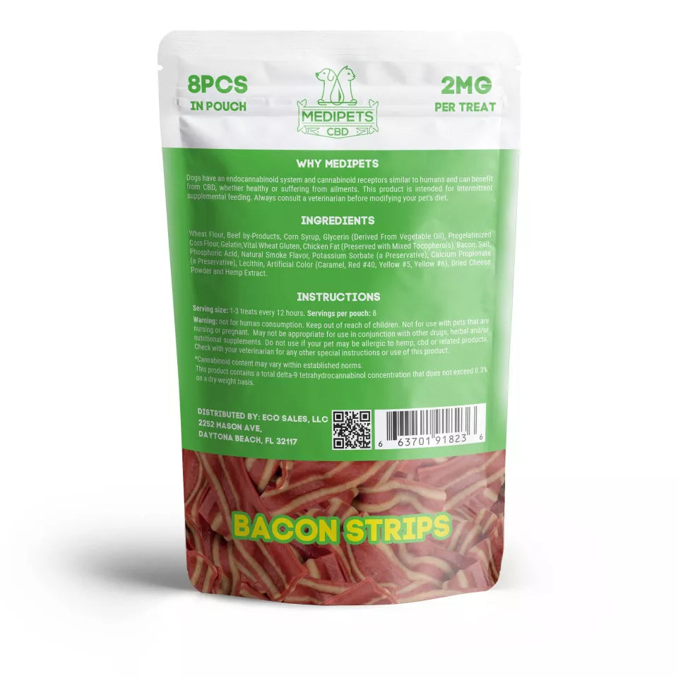 MediPets CBD Dog Treats Bacon Strips 16mg