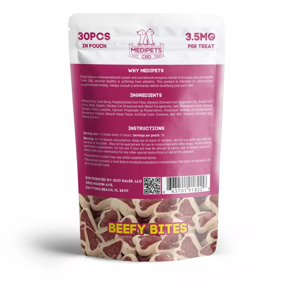 MediPets CBD Dog Treats Beefy Bites 105mg